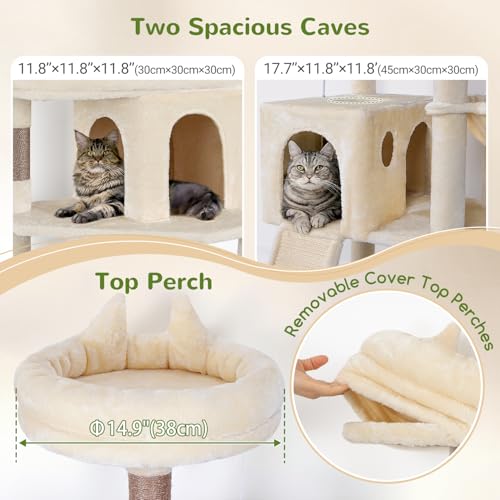 Image of Globlazer Heavy Duty Cat Trees for Large Cats, Sturdy 72in Maine Coon Cat Tree for Large Cat 20 lbs+ Heavy Duty Cat Tower for Adult Biggest Cats with 6 Scratching Posts, Hammock, S72, Beige