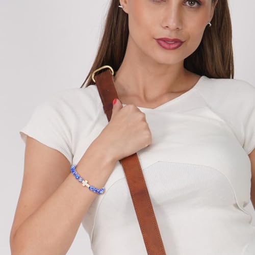 COLOYAN Christian Cross Beaded Bracelet Religious Cross Bracelet 8mm Natural Stone Healing Stretch Bracelets for Women Men4