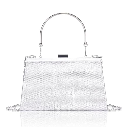 Larcenciel Pochettes et Clutches Femme, Sac Soiree en Strass Paillettes Argent avec Chaîne,...