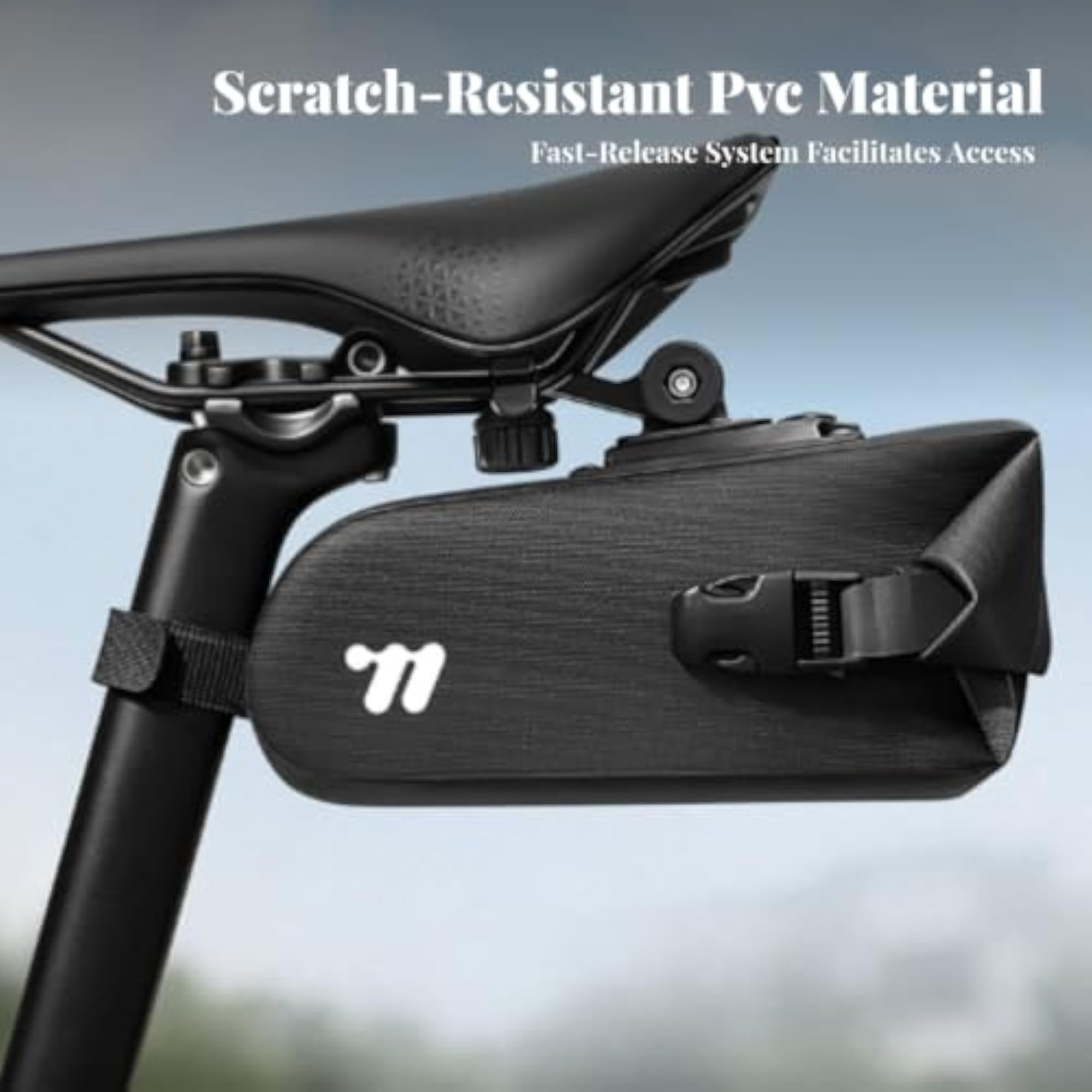 Black Waterproof Saddle Bag with Reflective Quick-Release Feature
