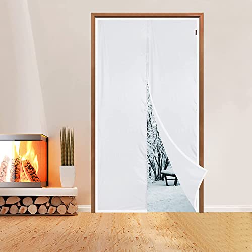 MAGZO Rideau thermique magnétique pour porte 70 x 200 cm - Thermique - Pour l'hiver - Protection contre le froid - Porte - Imperméable - Coupe-vent - Isolation - Blanc Cover