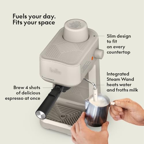 BELLA Steam Espresso Maker with Microfoam Wand, Removable Drip Tray & Dishwasher Safe Glass Carafe & Portafilters, Reusable 4 Cup Filter, Overheating & Overpressure Safety Features, 3.5 Bar, Oatmilk - Image 3