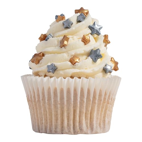 PME Cake Sprinkles Navideños Charms | Estrellas Doradas y Plateadas (25g / 0.9oz) | Decoraciones Comestibles Festivas para Tartas, Cupcakes y Repostería de Invierno