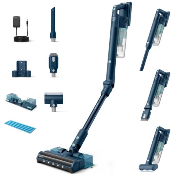 PHILIPS Aspirador inalámbrico Serie 5000 Flex, fuerte succión, 60 min de autonomía, boquilla con iluminación LED, boquilla para pelo de animales, boquilla para ranuras y accesorios combinados