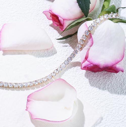 14K Gold Plated Women Tennis Necklace with CZ Gems and 13-18'' Adjustable Chain, Gift for Christmas, Baptism, Wedding, Birthday, Anniversary (Box Included)4