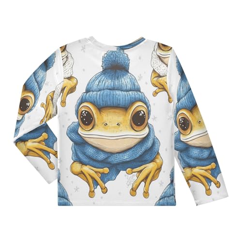 Frog Wearing Winter Blue Hat Boys Rash Guard Long Sleeve UPF 50+ Boys Swim Shirt Quick Dry Shirt for 3-12 Years2