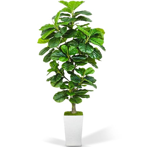 KOPWVA Artificial Fiddle Leaf Fig Tree 6ft, 6 Feet Large Tall Fake Plants Indoor with Modern Style...