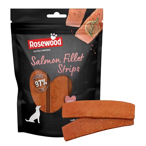 Rosewood Salmon Fillet Strips Large – Weicher Hundesnack mit 97 Prozent Lachs, proteinreich und fettarm, ohne Getreide, ohne künstliche Zusatzstoffe, 150 g