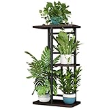 Garvee Dekoratives Eck-Blumenregal aus Metall und Holz – 4 Ebenen für 5 Blumentöpfe, stabiler Pflanzenständer für Wohnzimmer, Balkon, Garten, Terrasse – Schwarz Eiche, 4 Lagen 5 Töpfe [black oak]