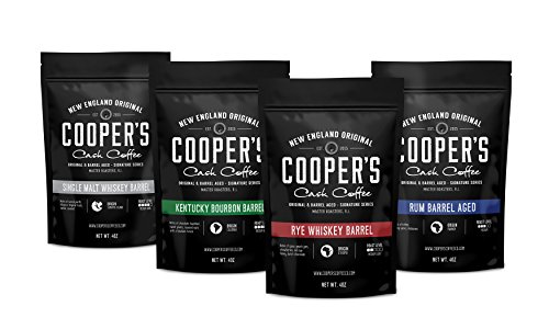 Bourbon, Whiskey & Rum Barrel Aged Coffee, 4 Bags Gift Box Coffee Sampler