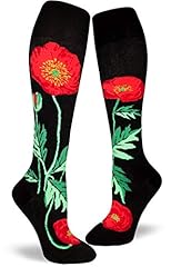Bold Poppies Knee Socks in Black