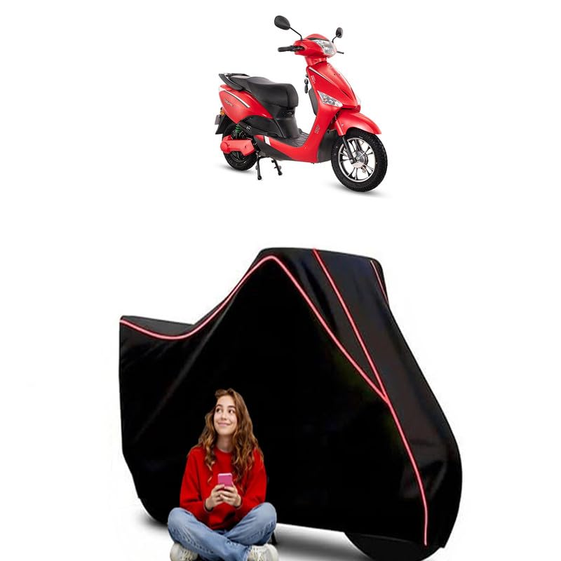 Image of Optima Li Electric BS6 Scooty Bike Cover Water Resistant Outdoor Use Universal Fit Scooters Motorcycles Heavy Duty UV Protection Dust Rain Scratch Resistant Elastic Bottom Black Blue Piping