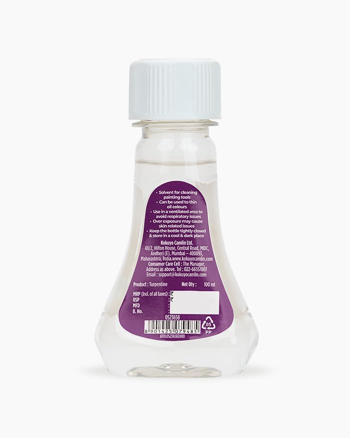 Image of Camel Distilled Turpentine 100 ml | Solvent for Oil Painting | Thinner for Oil Colours & Cleaning Brushes | Fast-Evaporating Art Medium
