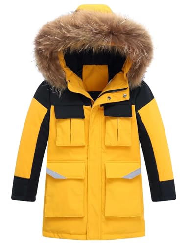 Boys Down Coat Kids Water Repellent Puffer Jacket Faux Fur Hooded Padded Parka Jacket Outwear 5-15 Years
