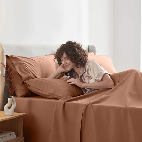 Image of Nestl Extra Deep Twin XL Sheet Set - 4 Piece Breathable & Cooling Sheets - Hotel Luxury Bedding Set w /18-24 Inch Deep Pockets - Easy & Secure Fit - Super Soft, Wrinkle Free & Comfy - Rust