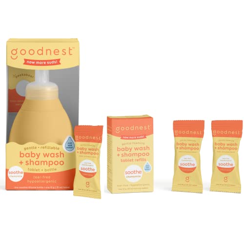 Goodnest Baby Bath Kit, Soothing Chamomile, 3-In-1 Refillable Baby Shampoo, Wash, And Foaming Bath Soak, Tear-Free, Hypoallergenic For Sensitive Baby Skin, & (2) Refills- Bundle #TOP6
