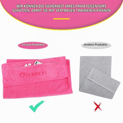 DUNSOO Fitness Handtuch I 120x50cm I Mikrofaser Sporthandtuch mit Reißverschlusstasche für Fitnessstudio und Training I Gym Handtuch (Rosa) – Ansicht 5