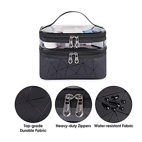 Image of Travel Cosmetic Makeup Case Wash Organizer Storage & Toiletry Bag Pouch for Women Inner Ware Organizer (2 Layer Heavy Black)