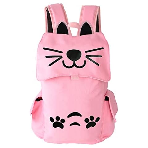 Larswon Girls Backpack, Kids Backpacks Kitty Backpack for Teen Girls Cute Cat Backpack Kawaii Backpack Kitten Backpack Pink Cover