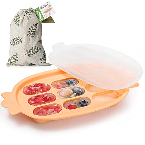Image of haakaa Baby Food Freezer Tray with Lid Perfect-Sized Silicone Baby Food Containers for Homemade Baby Food, Breast Milk, Vegetable, Juice & Fruit Purees - Orange