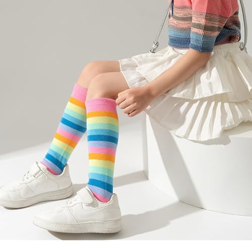 Little Girls Knee High Socks Funny Rainbow Dancing Socks Breathable Kids Tube Socks Cute Party Stockings2