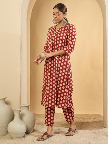 Image of INDO ERA Women Pure Cotton Kurta Palazzo Set | Printed Kurta with Palazzo Pants | Summer Friendly, Office Wear Co-Ord Set | Cord Set For Women Cotton