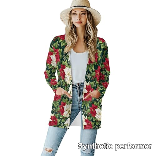 Image of Fall Maple Leaf Cardigan Sweaters for Women Long Sleeve Cardigan Soft Drape Open Front Dusters V-Neck Jackets Dressy