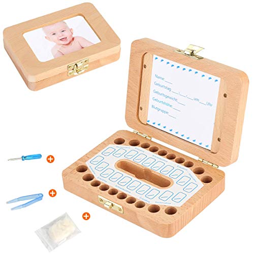 Luchild Milchzahn Box Holz Zahnbox [Deutsch Version] Milchzähne Zahndose deutsch Milchzahndose Zahndöschen für Kinder (wooden) Cover