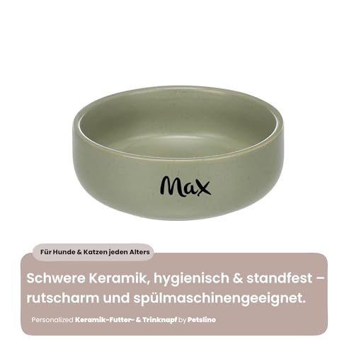 Personalisierbarer Keramik-Futter- & Wassernapf 750 ml (M) Grün – schwer & rutscharm – spülmaschinengeeignet & hygienisch – für mittelgroße Hunde & große Katzen – personalisiert mit Namen – Petslino