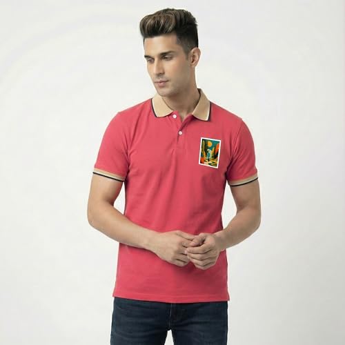 Image of Men's Regular Fit Solid Half Sleeve Casual Tipping Collar Polo T-Shirt