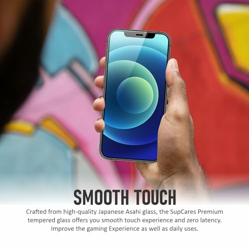 Image of SupCares Privacy Tempered Glass for iPhone 12 and iPhone 12 Pro (6.1 Inch) With Installation Kit | Military-Grade Gorilla Screen Protector | Edge to Edge Coverage | Black