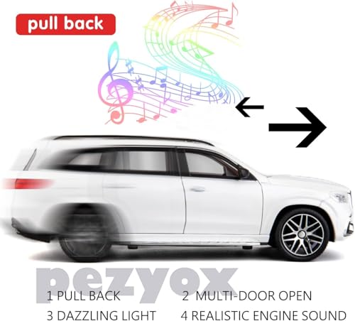 Image of 1 /24 Benz GLS63 AMG Model Car,Zinc Alloy Diecast Toy Car Pull Back with Light and Sound Toy Vehicle Door Can Be Opened (White)