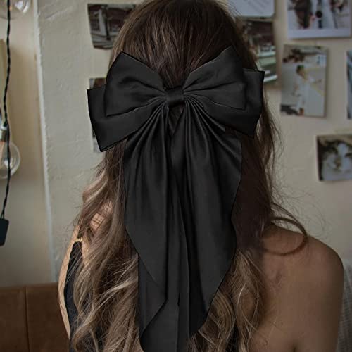 AYNKH 2 PCS Big Bow Hair Clips with Long Silky Satin, Solid Color French Barrette Simple Hair Fastener Accessories for Women Girls - Image 8