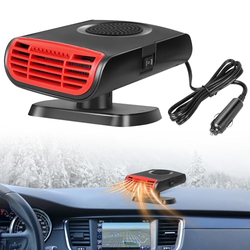 12V 150W Car Heaters, Portable Electronic Auto Fan Heater 2 in 1 Heating & Cooling Function Fast Heating Car Defrost Defogger Auto Heater Fan Plug (Red & Black)
