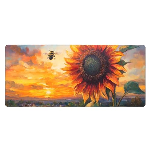 Image of Sunflower Bee Extended Gaming Mouse Pad, with Stitched Edges Large Mouse Pad Desk Protector, Rubber Base Mousepad Keyboard Mouses Mat for Work Game Office Home- 32 inch X 12 inch Inch,E788