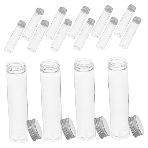 VILLFUL 20pcs Plastic Test Tube Empty Sample Vials Powder Tube Lab Tubes Small Test Tubes Science Tubes Clear Test Tubes Baths Salts Tube Tubes with Stoppers The Pet Transparent