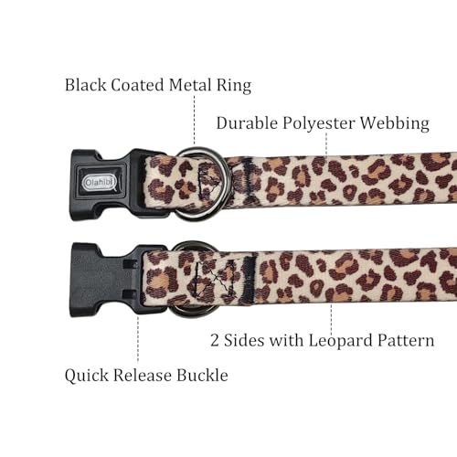 Olahibi Kombi-Set für Hundehalsband und Leine, Leopardenmuster, Polyester-Material, 150 cm, passende Leine, für kleine Hunde (Größe S, Hellkaffeebraun)
