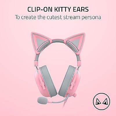 Razer Kitty Ears V2: Clip-on Kitty Ears for Headsets, Gaming Headphones - Universal Fit - Versatile, Adjustable Straps - Lightweight Sillicone - Durable & Comfortable - Quartz Pink