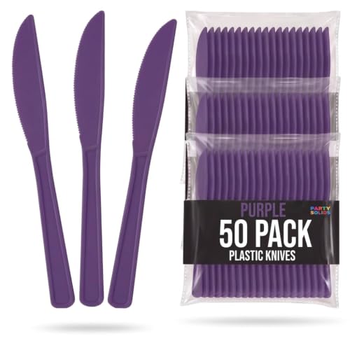Exquisite Purple Plastic Knives 50 Pcs Purple Knives Disposable Utensils Heavy Duty Plastic Cutlery Set Dispos