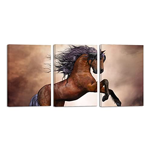 Toile Cheval Sauvage : décoration murale encadrée triptyque salon