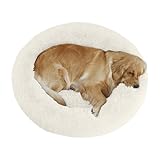 Bunlitent 39'' inch Calming Dog Bed, Anti-Anxiety Donut Bed for Medium Large Dogs, Warming Cozy Soft Cute Round Washable, Marshmallow Cuddler Nest Puppy Dogs and Cats Bed, White