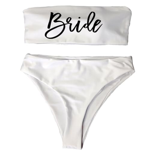 Bride Women 2 Pieces Bandeau Bikini Squad Swimsuits Off Shoulder High Waist Wifey Cheeky Bikinis Set…2