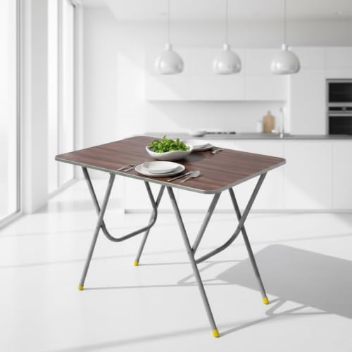 Image of Multi-Purpose Foldable and Portable 2-Seater Dining Table | Engineered Plywood Top & Powder Coated Finish 24 * 36 Inch Brown