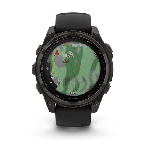 Image of Garmin Fenix 8, 47mm, Solar, Sapphire, Smartwatch, Carbon Gray Titanium with Black /Pebble Gray Silicone Band