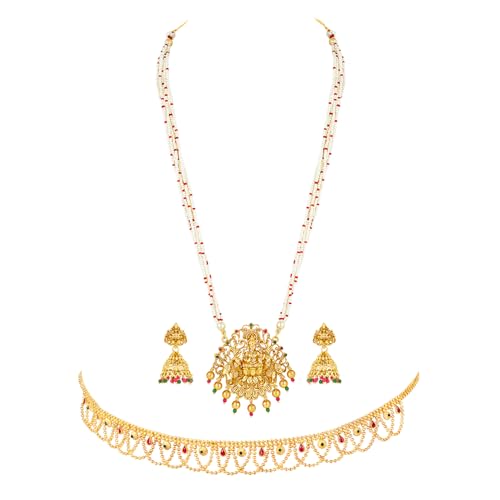 Image of Peora Gold Plated Bridal Jewellery Set with Kamarband Gift for Women Indian Traditional Ethnic Wedding