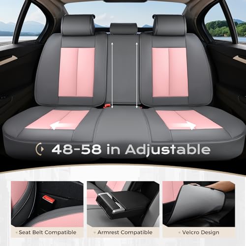 Image of Coverado Seat Covers, Car Seat Covers Full Set, Leather Seat Covers for Cars, Car Seat Protector, Gray Car Seat Covers Front Seats and Back Seats Universal Fit for Most Cars Pink
