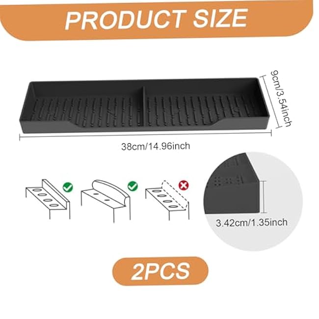 2Pcs Magnetic Stove Top Shelf 15x3.5 Inch Silicone Non-slip Magnetic Stove Top Organizer with Compartment for Home Kitchen Accessories, Black