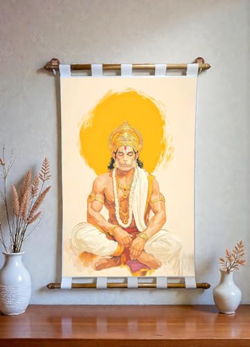 Image of Tushaco Handicrafts Hanuman Ji Canvas Painting Scroll (Design 1) Wall Painting, Home Decor, Wall Art, Decoration- 34Inches x 24Inches