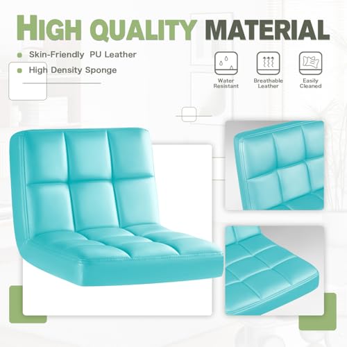 Image of Furmax Bar Stools Modern Pu Leather Swivel Adjustable Hydraulic Bar Stool Square Counter Height Stool Set of 2 (Blue)