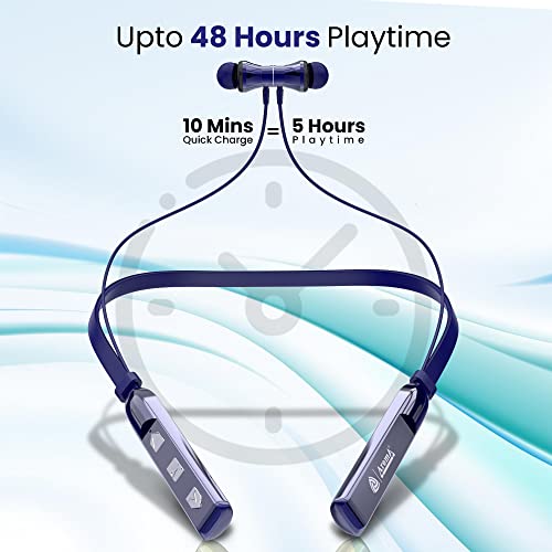 Image of AROMA NB119 Titanium Bluetooth Wireless Headset Neckband with Long Lasting Playtime 48 Hrs, Smart Voice Assistant, Bluetooth V5.0, Sweat & Splash Proof, Best for Gaming, Running, Workout (Blue)
